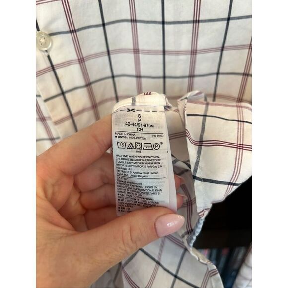 🐿️ Banana Republic Grant Fit White Red Supima Cotton Button Front Shirt Small - Picture 4 of 4